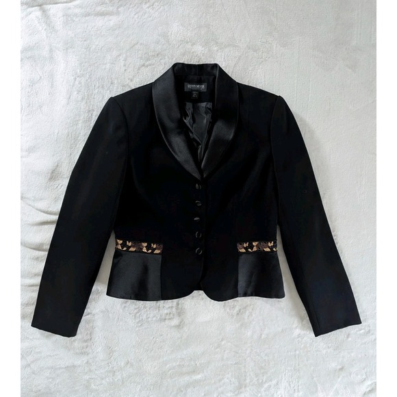 VTG John Meyer Black Mixed Media Beaded Blazer Women's Size 8 Floral Office - Picture 1 of 8